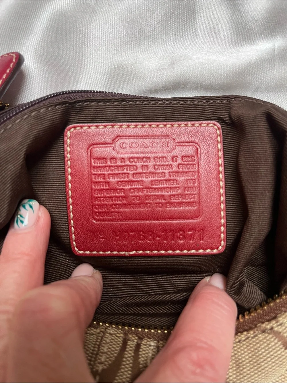 Coach Signature Canvas Hobo Bag with Red Leather Trim